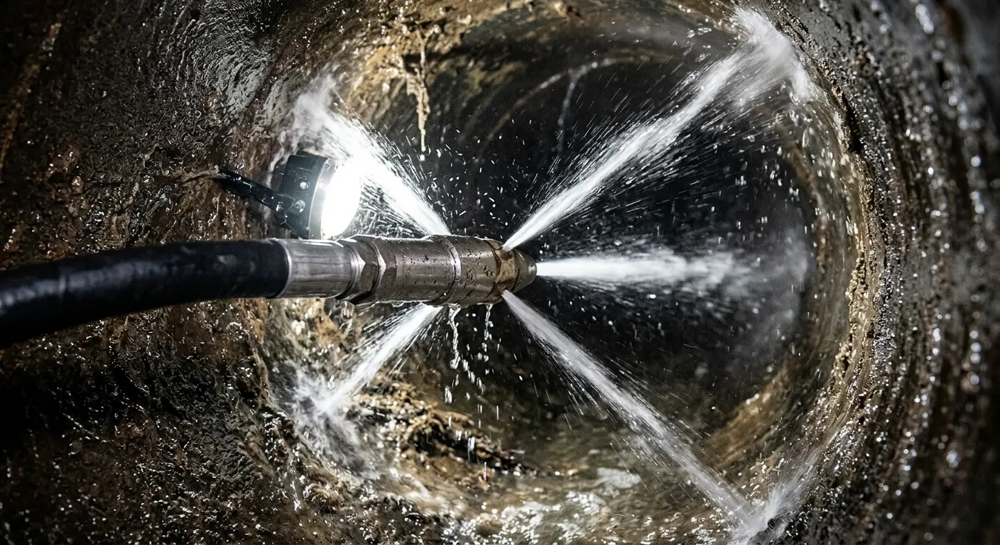 High-pressure hydro jetting nozzle cleaning sewer pipe for Emergency Drain Service in Villas
